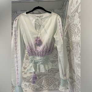 Cotton mint green and lilac embroidery flower top